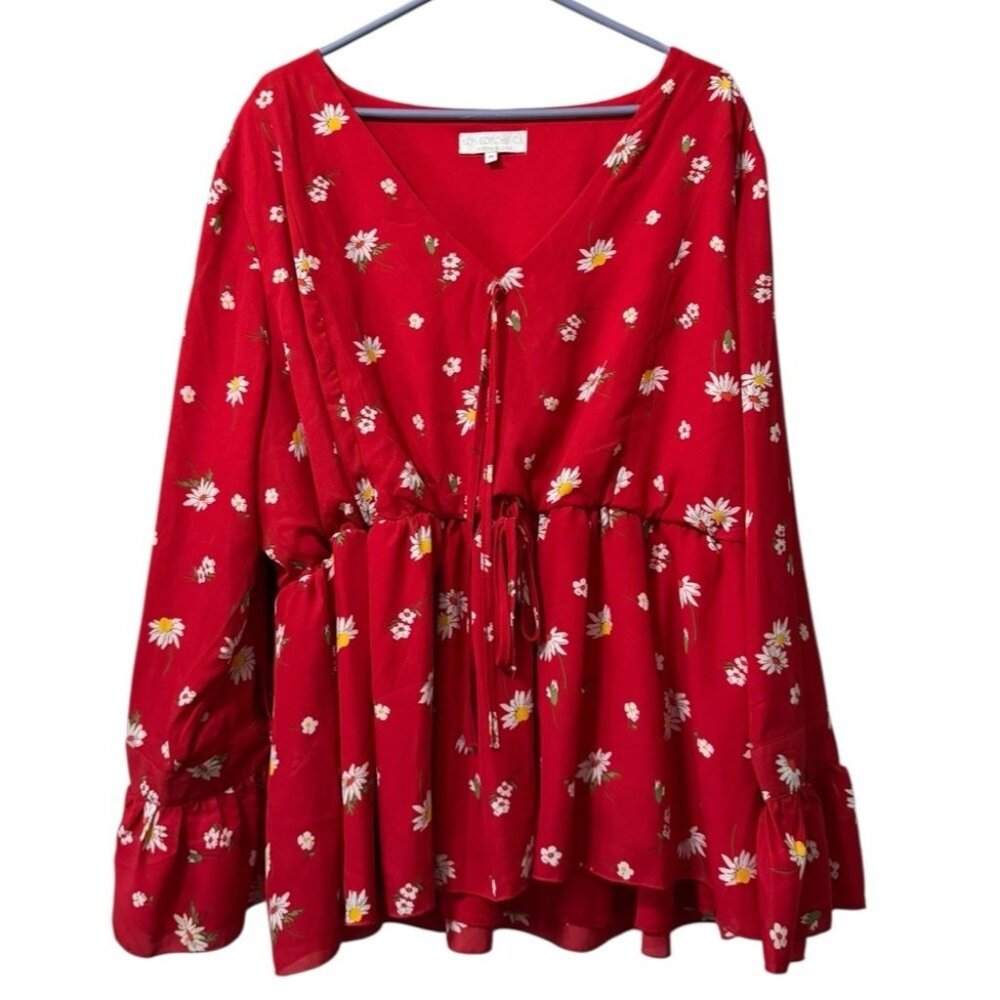 Lovedrobe Women Size 24 ‎ Tiered Long Sleeve Top Floral Red Boho Hippie City